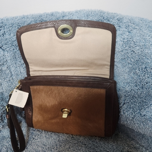 NWT Coach Legacy Haircalf Large Flap Clutch in brass camel - Picture 8 of 10